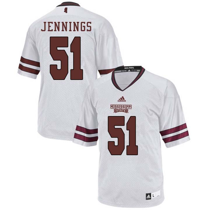 Men #51 R.J. Jennings Mississippi State Bulldogs College Football Jerseys Sale-White - Click Image to Close